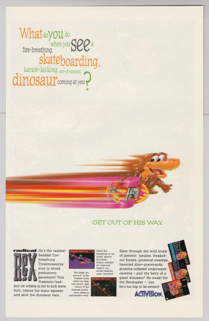 RADICAL REX video game '90s PRINT AD Activision advertisement 1994