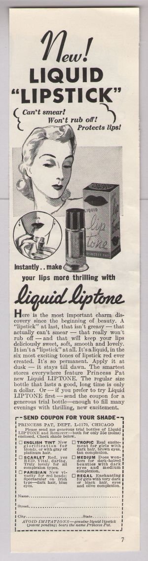 Liquid Liptone '40s old PRINT AD Princess Pat makeup vintage advertisement 1940