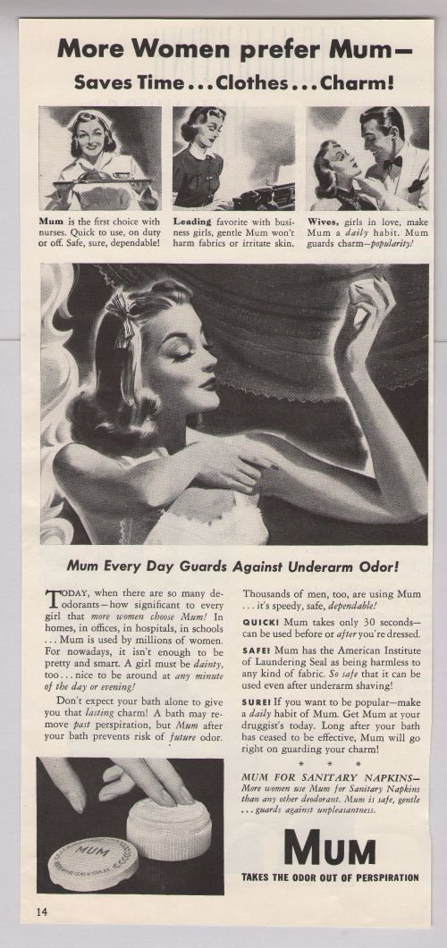 Mum underarm powder '40s old PRINT AD deodorant nurse secretary vintage ...