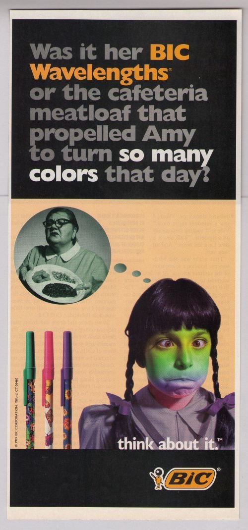 BIC Wavelengths pen '90s PRINT AD cafeteria lunchlady advertisement 1997