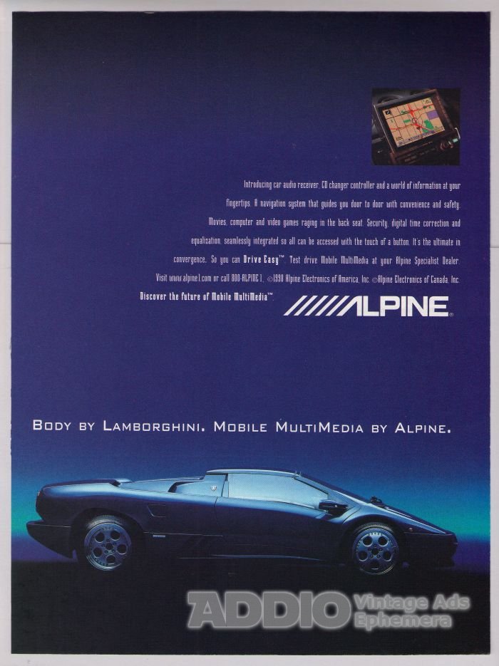 Lamborghini Alpine Electronics '90s sports car PRINT AD advertisement 1998