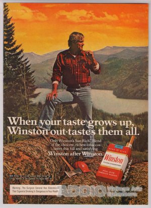 lumberjack cigarettes Winston cigarettes '70s PRINT AD lumberjack smoking vintage advertisement  1979