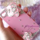 3D flower crystal stone case cover for iphone 4/4S pink flowr pink case