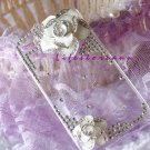 3D flower crystal stone case cover for iphone 4/4S white flower clear case