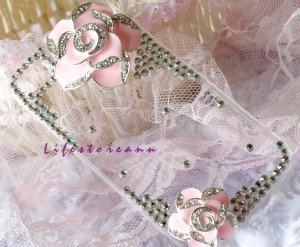 3D flower crystal stone case cover for iphone 4/4S pink flower clear case