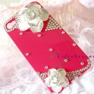 3D flower crystal stone case cover for iphone 4/4S white flower peach case