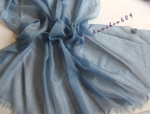 Lightest & Thinnest Ring through see through pure cashmere shawl 300's yarn count greyblue