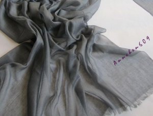 Lightest & Thinnest Ring through see through pure cashmere shawl 300's yarn count grey