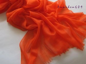 Lightest & Thinnest Ring through see through pure cashmere shawl 300's yarn count orange