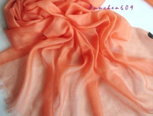 Lightest & Thinnest Ring through see through pure cashmere shawl 300's yarn count soft orange