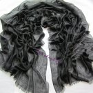 Lightest & Thinnest Ring through see through pure cashmere shawl 300's yarn count black