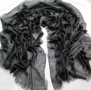 Lightest & Thinnest Ring through see through pure cashmere shawl 300's yarn count black