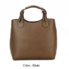 Cowhide Genuine LEATHER Plaited SHOPPER Tote color khaki