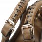 Cowhide Genuine LEATHER Plaited SHOPPER Tote color khaki