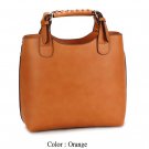 Cowhide Genuine LEATHER Plaited SHOPPER Tote color orange