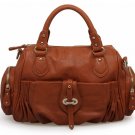 Women brown color lamb genuine leather tote handbag