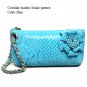 Cowhide genuine leather snake pattern light blue  color small handbag