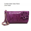 Cowhide genuine leather snake pattern Purple color small handbag