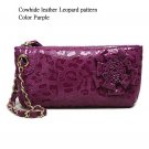 Cowhide genuine leather Leopard pattern Purple color small handbag
