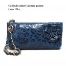 Cowhide genuine  leather Leopard pattern Blue color small handbag
