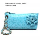 Cowhide genuine leather Leopard pattern Light Blue color small handbag