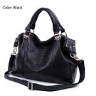 Cowhide genuine leather snake pattern  with long chain strap black color handbag