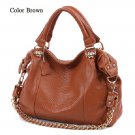 Cowhide genuine leather snake pattern  with long chain strap brown color handbag
