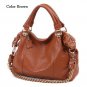 Cowhide genuine leather snake pattern  with long chain strap brown color handbag