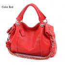 Cowhide genuine leather snake pattern  with long chain strap Red color handbag