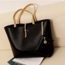 Solid black contrast color strap PU bag with small coins bag