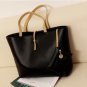 Solid black contrast color strap PU bag with small coins bag