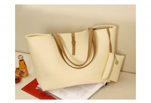 Solid Cream contrast color strap PU bag with small coins bag
