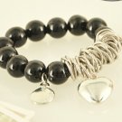 Silver rings black beads bracelet