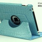 iPad 2 Crocodile 360° Rotating Leather Case Smart Cover W/ Swivel Stand Aqua color