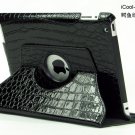 iPad 2 Crocodile 360° Rotating Leather Case Smart Cover W/ Swivel Stand Black color