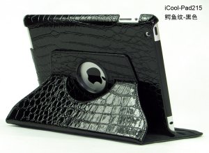 iPad 2 Crocodile 360&Acirc;&deg; Rotating Leather Case Smart Cover W/ Swivel Stand Black color