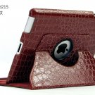 iPad 2 Crocodile 360° Rotating Leather Case Smart Cover W/ Swivel Stand Brown color