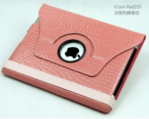 iPad 2 Crocodile 360&Acirc;&deg; Rotating Leather Case Smart Cover W/ Swivel Stand Orange color
