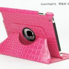 iPad 2 Crocodile 360° Rotating Leather Case Smart Cover W/ Swivel Stand Pink color