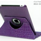 iPad 2 Crocodile 360° Rotating Leather Case Smart Cover W/ Swivel Stand Purple color