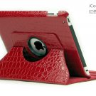 iPad 2 Crocodile 360° Rotating Leather Case Smart Cover W/ Swivel Stand Red color