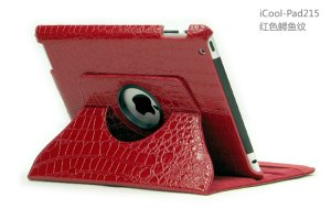 iPad 2 Crocodile 360&Acirc;&deg; Rotating Leather Case Smart Cover W/ Swivel Stand Red color