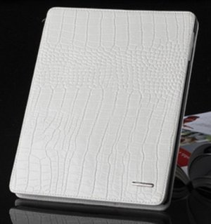 iPad 2 Cowhide Genuine Leather Crocodile Case Smart Cover white color