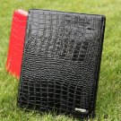 iPad 2 Cowhide Genuine Leather Crocodile Case Smart Cover Black color