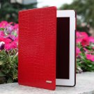 iPad 2 Cowhide Genuine Leather Crocodile Case Smart Cover Red color