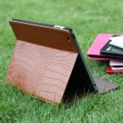 iPad 2 Cowhide Genuine Leather Crocodile Case Smart Cover Brown color