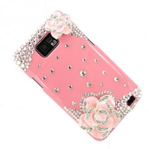 SAMSUNG GALAXY S 2 i9100 3D Flower crystal stone case cover Pink Flower Pink Case
