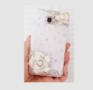 SAMSUNG GALAXY S 2 i9100 3D Flower crystal stone case cover White Flower White Case