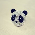 Panda Style black and silver with crystal stone ring