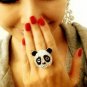 Panda Style black and silver with crystal stone ring